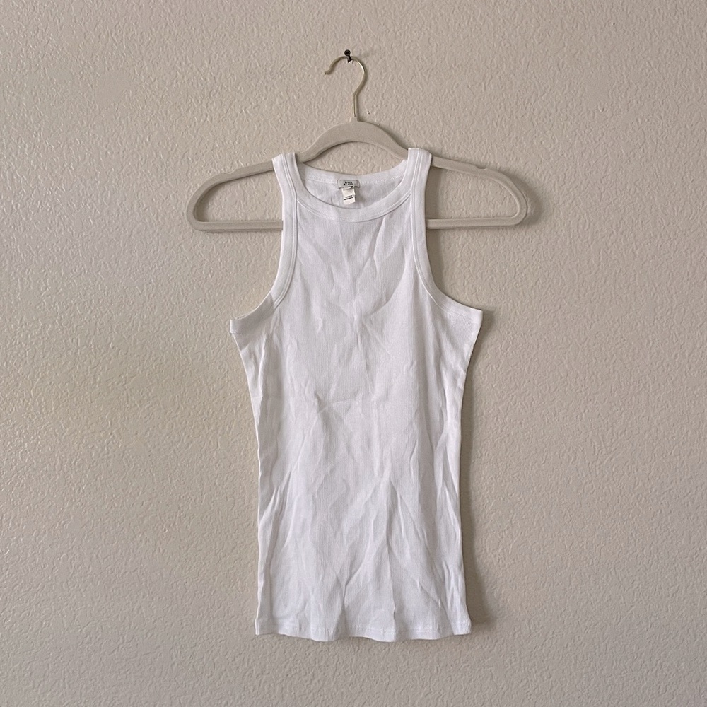 River Island Scoop Tank Top Ribbed Cotton Sleeveless Tee White Coastal Beach